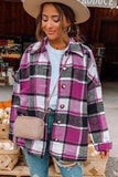 LC8511482-6-S, LC8511482-6-M, LC8511482-6-L, LC8511482-6-XL, LC8511482-6-2XL, Rose Women's Flannel Plaid Jacket Long Sleeve Buttoned Shirts Coats Shacket