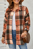 LC8511482-14-S, LC8511482-14-M, LC8511482-14-L, LC8511482-14-XL, LC8511482-14-2XL, Orange Women's Flannel Plaid Jacket Long Sleeve Buttoned Shirts Coats Shacket
