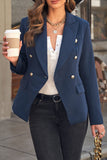 LC852062-5-S, LC852062-5-M, LC852062-5-L, LC852062-5-XL, LC852062-5-2XL, Blue Double Breasted Casual Blazer Draped Open Front Cardigans Jacket Work Suit