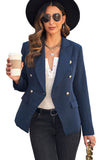 LC852062-5-S, LC852062-5-M, LC852062-5-L, LC852062-5-XL, LC852062-5-2XL, Blue Double Breasted Casual Blazer Draped Open Front Cardigans Jacket Work Suit