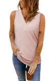 Pink Summer Casual V Neck Button Ladies Tank Top LC253080-10