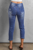 Blue Leopard Patchwork Destroyed Slim Fit Denim Pants Ripped Jeans  LC784057-5
