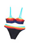 Multicolor Striped Blue Padded Push-up Bikini Swimsuit for Women LC410077-1022