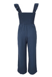 Blue Ruffle Sleeve Smocked Bodice Wide Leg Jumpsuit for Women LC643773-5