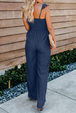 Blue Ruffle Sleeve Smocked Bodice Wide Leg Jumpsuit for Women LC643773-5