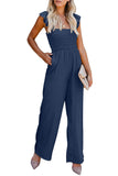 Blue Ruffle Sleeve Smocked Bodice Wide Leg Jumpsuit for Women LC643773-5