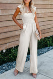 Apricot Ruffle Sleeve Smocked Bodice Wide Leg Jumpsuit for Women LC643773-18