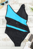 Blue Colorblock Mesh Backless One Piece Bathing Suit LC442720-5