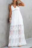 White Maxi Dress Lace Crisscross Backless Cocktail Party Maxi Long Dress