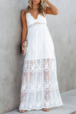 White White Maxi Dress Lace Crisscross Backless Cocktail Party Maxi Long Dress LC619278-1