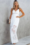 White White Maxi Dress Lace Crisscross Backless Cocktail Party Maxi Long Dress LC619278-1