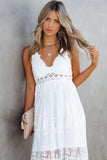 White White Maxi Dress Lace Crisscross Backless Cocktail Party Maxi Long Dress LC619278-1