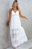 White White Maxi Dress Lace Crisscross Backless Cocktail Party Maxi Long Dress LC619278-1