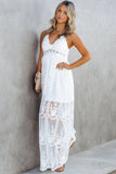 White White Maxi Dress Lace Crisscross Backless Cocktail Party Maxi Long Dress LC619278-1