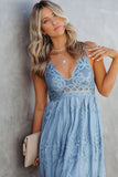 Sky Blue White Maxi Dress Lace Crisscross Backless Cocktail Party Maxi Long Dress LC619278-4