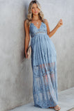 Sky Blue White Maxi Dress Lace Crisscross Backless Cocktail Party Maxi Long Dress LC619278-4