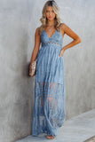 Sky Blue White Maxi Dress Lace Crisscross Backless Cocktail Party Maxi Long Dress LC619278-4