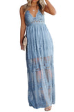 Sky Blue White Maxi Dress Lace Crisscross Backless Cocktail Party Maxi Long Dress LC619278-4