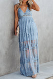 Sky Blue White Maxi Dress Lace Crisscross Backless Cocktail Party Maxi Long Dress LC619278-4