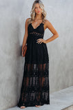 Black White Maxi Dress Lace Crisscross Backless Cocktail Party Maxi Long Dress LC619278-2