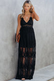Black White Maxi Dress Lace Crisscross Backless Cocktail Party Maxi Long Dress LC619278-2