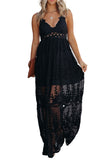 Black White Maxi Dress Lace Crisscross Backless Cocktail Party Maxi Long Dress LC619278-2