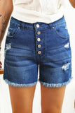 Blue Women's Casual Frayed Hem Single-breasted Ripped Denim Shorts LC78838-5