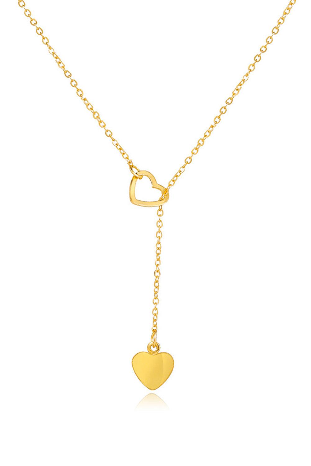 LC013605-12, Gold Valentines Day Heart Shape Hollow Lariat Necklace Y Shaped Necklace Jewelry