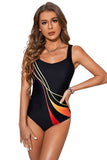 LC442787-2-S, LC442787-2-M, LC442787-2-L, LC442787-2-XL, LC442787-2-2XL, Black Women's One Piece Swimsuit Striped Pattern Print Sleeveless Bathing Suit
