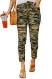 Green Camouflage Hollow out Ripped Skinny Jeans with Pockets for Women LC78149-109