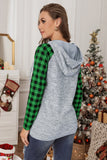 Green Womens Splicing Kangaroo Pocket Buttoned Plaid Hoodie LC2539575-9