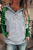 Green Womens Splicing Kangaroo Pocket Buttoned Plaid Hoodie LC2539575-9