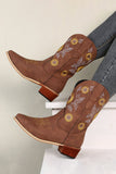 LC12668-17-37, LC12668-17-38, LC12668-17-39, LC12668-17-40, LC12668-17-41, Brown Cowboy Boots for Women Embroidery Stitched Sunflower Western Boots