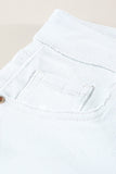 White Womens Casual Jeans Distressed Frayed Denim Shorts LC783905-1