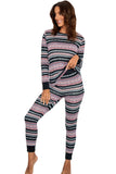 Pink Womens Christmas Print Long Sleeve Pullover Tops and Skinny Pants Loungewear LC4512170-10