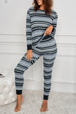 Gray Womens Christmas Print Long Sleeve Pullover Tops and Skinny Pants Loungewear LC4512170-11