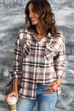 LC255462-10-S, LC255462-10-M, LC255462-10-L, LC255462-10-XL, LC255462-10-2XL, Pink Geometric Plaid Print Pocketed Shirt