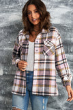 LC255462-10-S, LC255462-10-M, LC255462-10-L, LC255462-10-XL, LC255462-10-2XL, Pink Geometric Plaid Print Pocketed Shirt