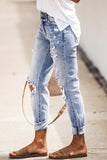 Sky Blue Distressed Faded Splatter Ripped Hole Denim Pants LC783893-4