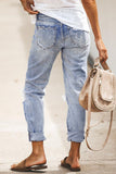 Sky Blue Distressed Faded Splatter Ripped Hole Denim Pants LC783893-4