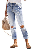 Sky Blue Distressed Faded Splatter Ripped Hole Denim Pants LC783893-4
