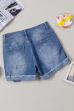 LC78823-1-S, LC78823-1-M, LC78823-1-L, LC78823-1-XL, LC78823-1-2XL, White Ripped Patchwork Hem Denim Shorts for Women