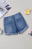 LC78823-7-S, LC78823-7-M, LC78823-7-L, LC78823-7-XL, LC78823-7-2XL, Yellow Ripped Patchwork Hem Denim Shorts for Women