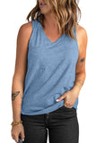 Sky Blue Casual V Neck Racerback Tank Top with Pocket LC256544-4