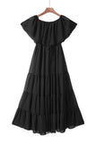 Black Ruffle White Off the Shoulder Dress Swiss Dot Maxi Dress LC614462-2