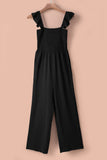 Black Ruffle Sleeve Smocked Bodice Wide Leg Jumpsuit for Women LC643773-2