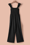 Black Ruffle Sleeve Smocked Bodice Wide Leg Jumpsuit for Women LC643773-2