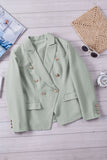 LC852062-9-S, LC852062-9-M, LC852062-9-L, LC852062-9-XL, LC852062-9-2XL, Green Double Breasted Casual Blazer Draped Open Front Cardigans Jacket Work Suit