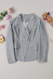 LC852062-11-S, LC852062-11-M, LC852062-11-L, LC852062-11-XL, LC852062-11-2XL, Gray Double Breasted Casual Blazer Draped Open Front Cardigans Jacket Work Suit