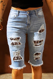 Leopard Mid Rise Ripped Destroyed Patches Bermuda Shorts Jeans LC781578-20